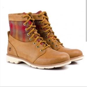 Timberland Pendleton Lace Up Leather Boots Plaid Fabric